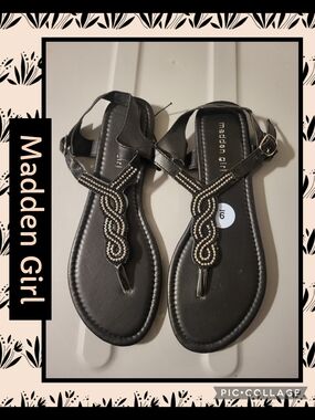 Madden Girl Black Beaded T-Strap Sandals